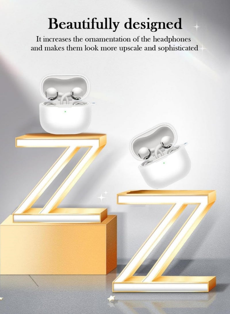 Adando for Huawei FreeClip 2 Case, Soft Silicone Protective Case for Women Men, Huawei FreeClip 2 Cases Cover Accessories with Keychain (White) - Image 3